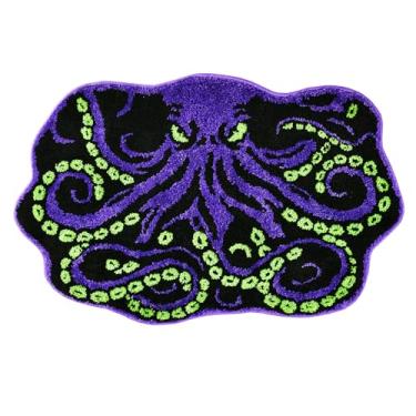 Imagem de LSYESDLA Tapete de banheiro de polvo roxo fresco, macio, tufado, lavável, antiderrapante, tapete de banho de animal, tapete de porta de quarto e cozinha para casa