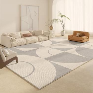 Imagem de Tapete decorativo estilo creme para sala de estar, listrado, geométrico, bege, confortável, macio, luxuoso, para quarto (200x200cm (79x79 pol.)/AX026-3-G)