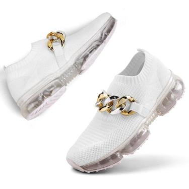 Imagem de Tênis LUCKY STEP, almofada de ar feminina, moderna, branca, tamanho 37