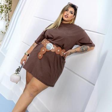 Imagem de Vestido Camiseta Oversized Plus Size Feminino Algodão - Donna Lu, Marr