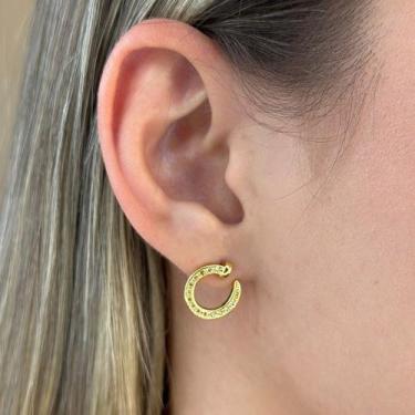 Imagem de Brinco Prego Circulo Cravejado Zircônias Cristal Banhado em Ouro 18k -