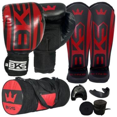 Imagem de Luva Boxe Muay Thai - Caneleira Bolsa Bandagem Bucal - Bks, Vermelho, 