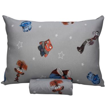 Imagem de Jogo de Cama Portallar Solteiro Malha Mista Estampado Disney Divertidamente 2 Pçs Cinza