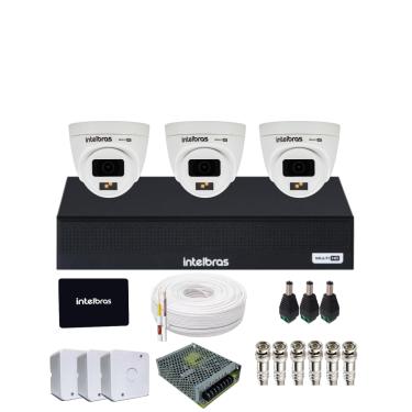 Imagem de Kit  Intelbras 3 Câmeras VHD 1220D Full Color Imagem Colorida Dvr Mhdx 1104-c intelbras  SSD 512gb Instalado