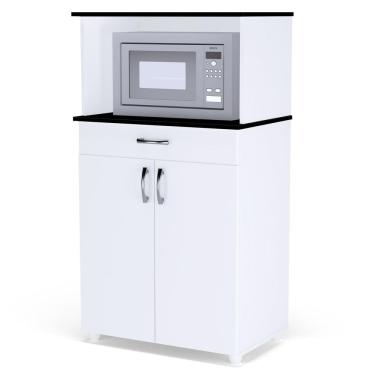 Imagem de Balcão Cozinha Microondas Multiuso Carina 2 Portas e 1 Gaveta Flex Branco - Desk Design