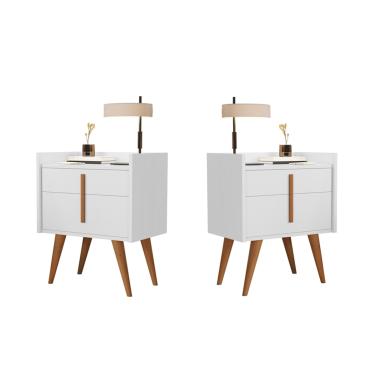 Imagem de Kit 2 Mesa de Cabeceira 1 Gaveta 1 Porta Pés Palito 1188 Davi Branco - Comprar Moveis em Casa