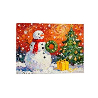 Imagem de Pinturas em tela Natal-Quadros Decoração de Parede-Guirlanda boneco neve-Inverno Paisagens Impressões para Sala de Estar 60x80cm Tela Embrulhada
