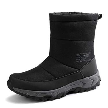 Imagem de Bigfanshu Botas de neve masculinas de inverno à prova d'água com pele de pelúcia quente masculino casual tamanho grande antiderrapante cano médio bota tênis masculino moderno cano curto slip-on e sem cadarço botas ocidentais, Preto, 9 Wide