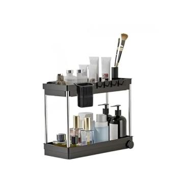 Imagem de Caixa Organizadora Em Camadas Para CosméTicos | Design Moderno | Para Bancada E Armazenamento DiáRio(Com duas camadas e rodas)