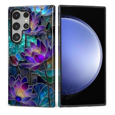 Imagem de MQJCYB Capa para Samsung Galaxy S23 Ultra, híbrida, resistente, 2 em 1, proteção à prova de choque, brilhante, para Samsung Galaxy S23 Ultra Mystic Lotus Vitral