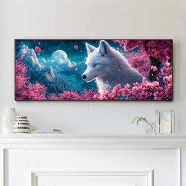 Imagem de VAIIEYO Kits de arte de diamante grande para adultos lobo, animal de arte de diamante, kits de pintura de diamante grande, tela de artesanato de strass redondo para decoração de parede de casa