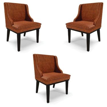 Imagem de Kit 3 Cadeiras Decorativas Sala De Jantar Base Fixa De Madeira Firenze Pu Nozes/preto G19