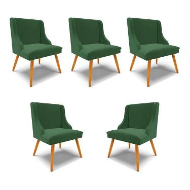 Imagem de Kit 5 Cadeiras Decorativas Sala De Jantar Pés Palito De Madeira Firenze Veludo Verde/natural G19 - Gran Belo