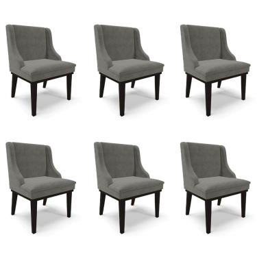 Imagem de Kit 6 Cadeiras Decorativas Sala De Jantar Base Fixa De Madeira Firenze Suede Grafite/preto G19 - Gran Belo