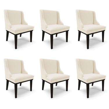 Imagem de Kit 6 Cadeiras Decorativas Sala De Jantar Base Fixa De Madeira Firenze Linho Bege/preto G19 - Gran Belo