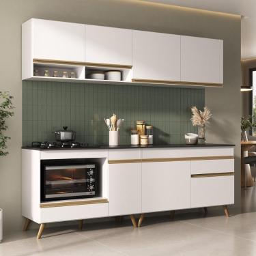 Imagem de Armário De Cozinha Modulada Compacta Com Balcão Para Cooktop/forno Veneza Multimóveis Mp2262 Branco/dourado