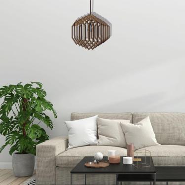 Imagem de Luminária Teto Tipo Pendente Hexagonal Mdf - Completa Cor: Marrom