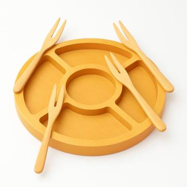 Imagem de Kit Petisqueira de Bambu 29x29 cm com 4 Garfinhos | Tábua para Frios, Queijos e Petiscos | Sustentável e Elegante