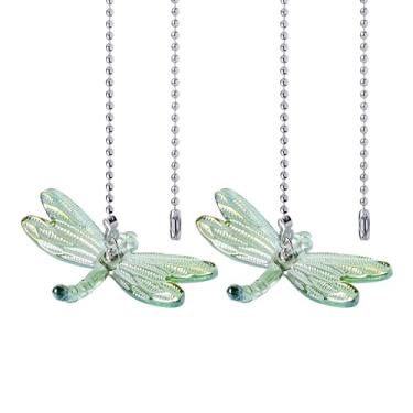 Imagem de LONGSHENG - SINCE 2001 - Pacote com 2 extensores de corrente de puxar para ventilador de teto, corrente pendente em forma de libélula de vidro verde para ventiladores de teto e luzes, extensores