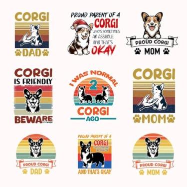 Imagem de Adesivo de Parede para Quarto Infantil com Cão Corgi Estilo Kawai Estampado Vintage 30x30cm