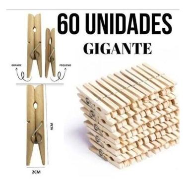 Imagem de 2X 60 Pregadores De Madeira Grande Gigante Prendedor Roupas
