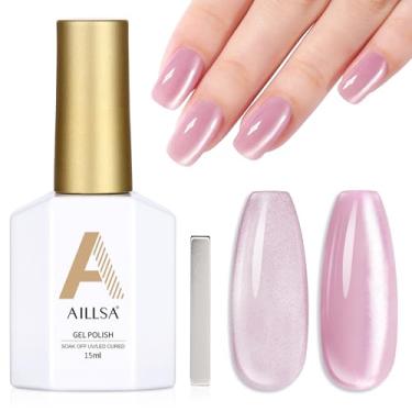 Imagem de AILLSA Esmalte de gel rosa olho de gato geleia glitter cristal gel esmalte com ímã, vidro brilhante pérola gel esmalte brilhante cor translúcida U V gel salão DIY em casa 14,2 g GF27