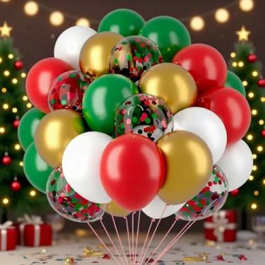 Imagem de Conjunto de balões de Natal com 30 peças, kit de balões de látex de confete vermelho, verde e branco, com fitas, para aniversários, casamentos, feriados, festas de Natal