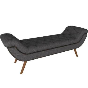 Imagem de Puff Recamier Decorativo Com Tachas 195 Cm Santorini P05 Linho Cinza E