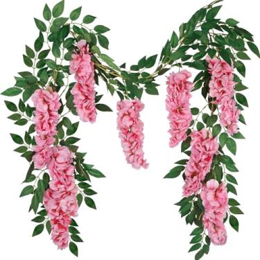 Imagem de CISDUEO Glicínias penduradas flores de glicínia guirlanda de videira decoração de arco de casamento rosa 1,8 m de glicínia artificial trepadeiras de flores penduradas seda para festa jardim casa mesa