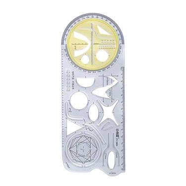 Imagem de ＡＷＨＡＯ Régua Geométrica Réguas de Desenho para Escritório Régua de Rascunho Régua Multifuncional Medição Estêncil Modelo Régua para Costura Pintura Escrita, Estilize um, Tamanho real