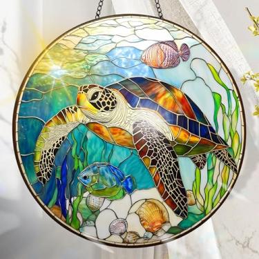Imagem de Acrílico colorido Suncatcher, decoração de janela suspensa de tartaruga marinha com design de vitral impresso, apanhador de sol, arte de parede de arco-íris, ideia de presente e ornamento de jardim
