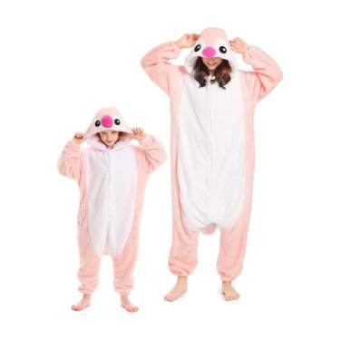 Imagem de Pijama DarkCom Animal, macacão unissex, pinguim rosa, adulto
