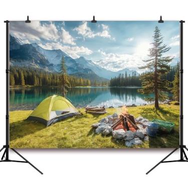 Imagem de DULUDA Tendas de acampamento de 2,8 x 1,5 m para acampamento, escoteiro, paisagem, paisagem, montanhas, fotografia de fundo, decoração de aventura ao ar livre, viagem, férias, férias, fotos, adereços