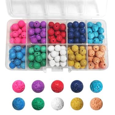 Imagem de 200 peças de contas vulcânicas naturais de pedra vulcânica, pedras preciosas soltas redondas polidas de 8 mm para fazer joias faça você mesmo, pulseiras difusoras de óleo essencial