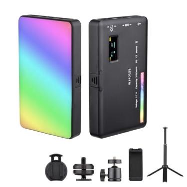 Imagem de Kit de Luz Vídeo LED RGB W140 CRI95 2500K-9000K Ajustável 20 Efeitos Iluminação com Tripé Mesa Cabeça Bola Suporte para Celular Clip Computador Adaptador Cold Shoe Reunião Transmissão ao Vivo Vlog Móv