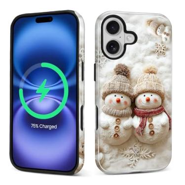Imagem de Capa para iPhone 17 [compatível com MagSafe], silicone macio brilhante + capa protetora 2 em 1 de policarbonato rígido antiarranhões à prova de choque para mulheres e homens - boneco de neve