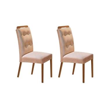 Imagem de Cadeira Sala de Jantar Imperatriz Madeira Kit 2 Un Capuccino/Linho Turim - Rufato