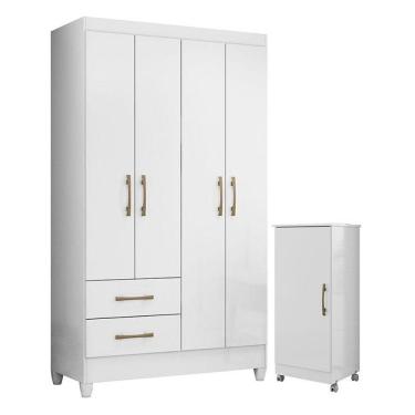 Imagem de Guarda Roupa Solteiro Chile E Armário Multiuso Lírio Branco Brilho - Moval