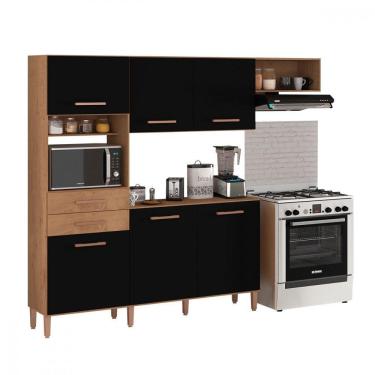 Imagem de Cozinha Completa Salinas Top 6 Portas 2 Gav. Atualle Móveis Canelato Rustico/preto Fosco