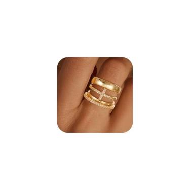 Imagem de Fezodo Anéis empilháveis de ouro para mulheres - Delicados anéis empilháveis cruzados banhados a ouro 14 K conjunto de alianças de casamento modernas para mulheres, 6, Latão, Sem pedra preciosa