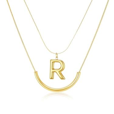 Imagem de MIUSISHIYU Colar feminino banhado a ouro 14 quilates — Pingente de letra A a Z, colar com nome delicado que não irrita a camada, resistente a manchas e acabamento resistente à água, joia de presente