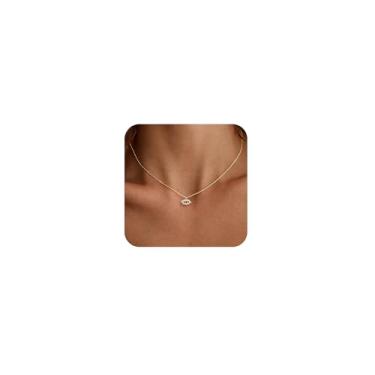 Imagem de Bouzilli Colar feminino com pingente de diamante CZ delicado banhado a ouro 14 k gargantilha simples joias de ouro presentes para mulheres, 8in, Latão, Sem Pedra Preciosa