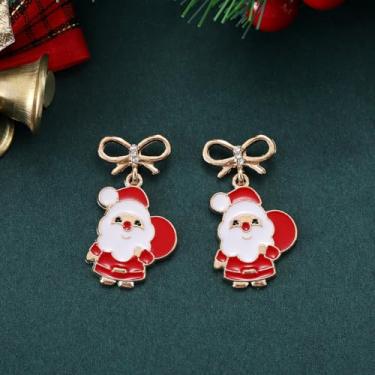 Imagem de Brincos de Natal para mulheres, árvore, Papai Noel, boneco de neve, brincos pendurados, roupas de Natal, acessórios de bijuteria, 2inch, Cobre, Sem pedra preciosa