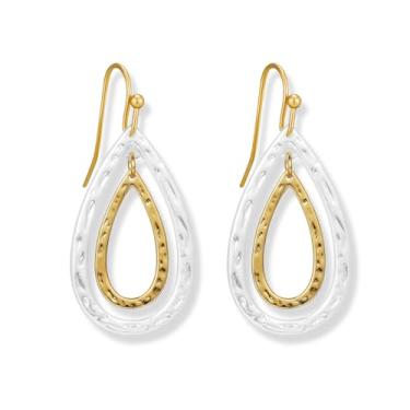 Imagem de MYCUTEY Brincos pendentes de dois tons para mulheres, brincos de argola de ouro e prata, Cobre, Sem pedra preciosa