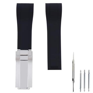 Imagem de Czjiaqh Pulseira masculina de borracha de 20 mm compatível com Rolex Daytona, preta, verde, fantasma de água, esportes ao ar livre, pulseira de silicone acessórios para mulheres (fivela preta e prata)