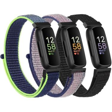 Imagem de Pacote com 3 pulseiras de nylon para Fitbit Inspire 3 para mulheres e homens, pulseira de nylon esportiva, ajustáveis, pulseiras de substituição para Fitbit Inspire 3 Fitness Tracker (preto +