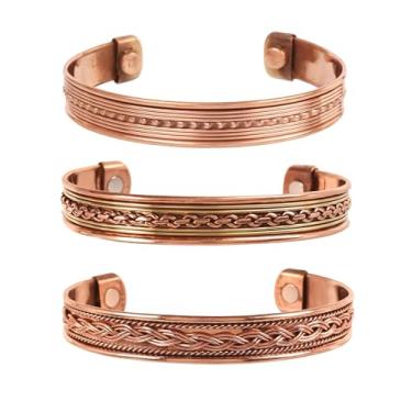 Imagem de Touchstone Pulseiras de cobre | presente para homens e mulheres |joias magnéticas reais ajustáveis 100% puras | conjunto de pulseiras artesanais | pulseiras tibetanas trançadas com corda. Conjunto de