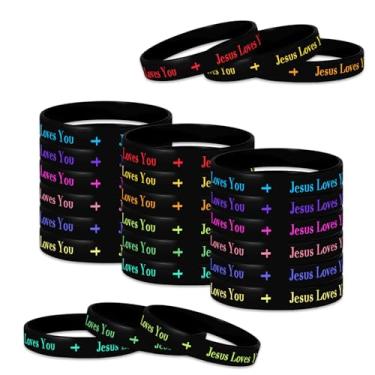 Imagem de MATEPLUS Pulseiras cristãs de silicone preto, pulseiras inspiradoras Jesus Loves You, pulseiras de borracha para festa da igreja (24)