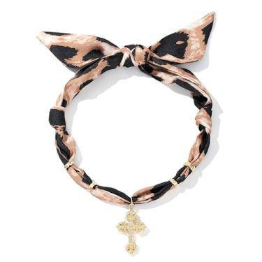 Imagem de Pychee Colar de cachecol feminino bandana com pingente banhado a ouro, coração, cruz, lua, joias modernas. Presentes, Poliéster, Sem Pedra Preciosa