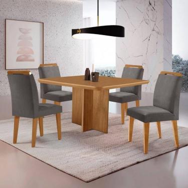 Imagem de Mesa Olimpia 90 Mdf Com 4 Cadeiras Athenas Veludo Grafite Naturalle